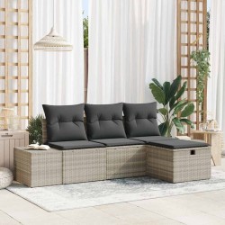 Ensemble de canapé de jardin 4 pcs Gris clair Poly rotin 566537566537