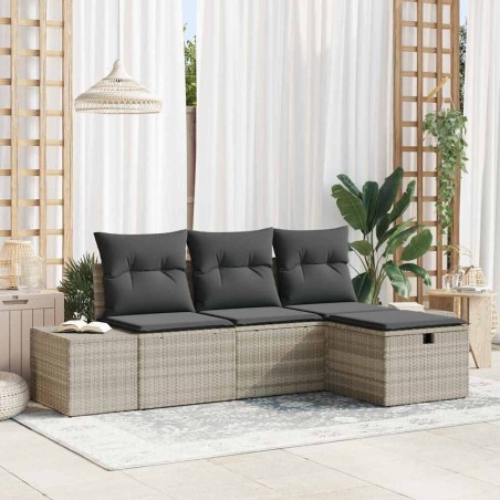 Ensemble de canapé de jardin 4 pcs Gris clair Poly rotin 566537566537