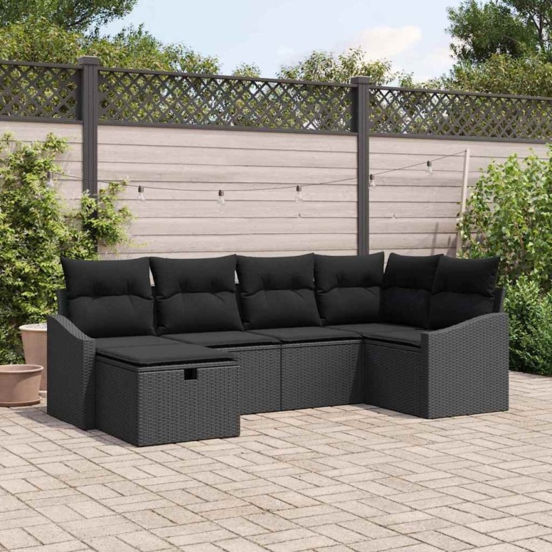 Ensemble de Canapés avec coussin 6 pcs Noir polyrotin 566540566540