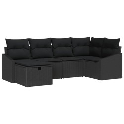 Ensemble de Canapés avec coussin 6 pcs Noir polyrotin 566540566540