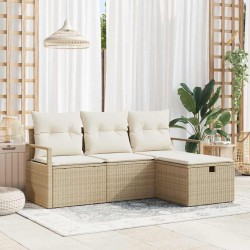 Ensemble de Canapés avec coussin 4 pcs Beige et crème polyrotin 566542566542