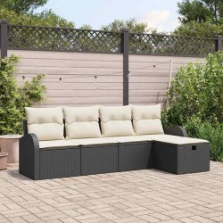 Ensemble de Canapés avec coussin 5 pcs Noir et Crème polyrotin 566543566543