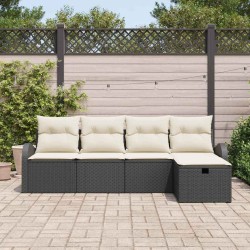 Ensemble de Canapés avec coussin 5 pcs Noir et Crème polyrotin 566543566543
