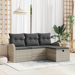 Ensemble de Canapés avec coussin 4 pcs Gris clair polyrotin 566544566544