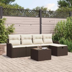 Ensemble de canapé de jardin 6 pcs Marron et Crème polyrotin 566550566550