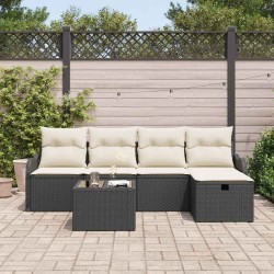 Ensemble de canapé de jardin 6 pcs Noir et Crème polyrotin 566552566552