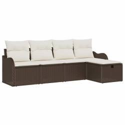 Ensemble de canapé de jardin 5 pcs Marron et crème Poly rotin 566555566555