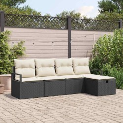 Ensemble de Canapés avec coussin 5 pcs Noir et Crème polyrotin 566557566557