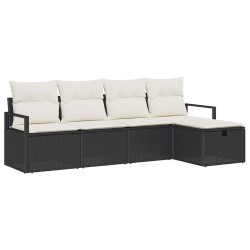 Ensemble de Canapés avec coussin 5 pcs Noir et Crème polyrotin 566557566557