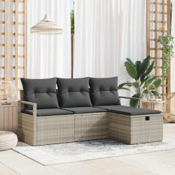 Ensemble de Canapés avec coussin 4 pcs Gris clair polyrotin 566561566561
