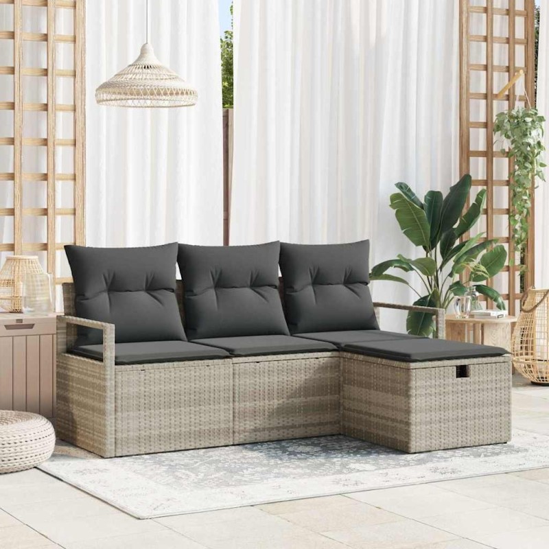 Ensemble de Canapés avec coussin 4 pcs Gris clair polyrotin 566561566561