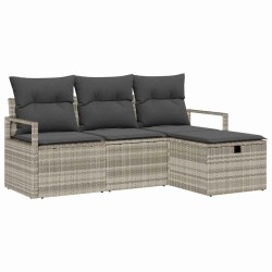 Ensemble de Canapés avec coussin 4 pcs Gris clair polyrotin 566561566561