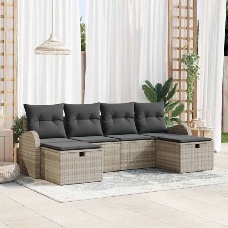 Ensemble de Canapés avec coussin 6 pcs Gris clair polyrotin 566565566565