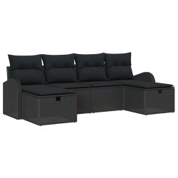 Ensemble de Canapés avec coussin 6 pcs Noir polyrotin 566566566566