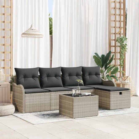 Ensemble de canapé de jardin 6 pcs Gris clair polyrotin 566568566568