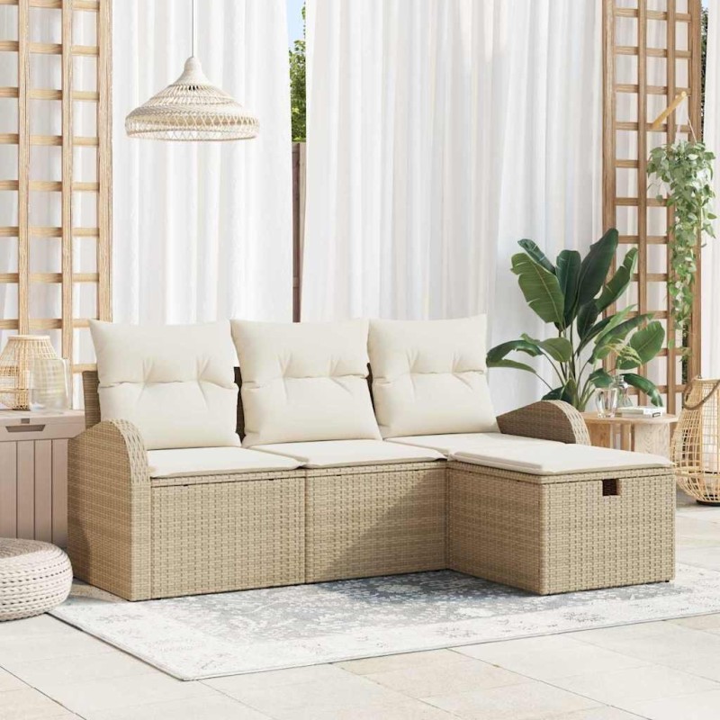 Ensemble de Canapés avec coussin 4 pcs Beige et crème polyrotin 566572566572