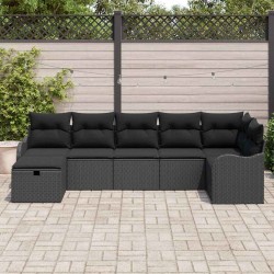 Ensemble de Canapés avec coussin 7 pcs Noir polyrotin 566575566575