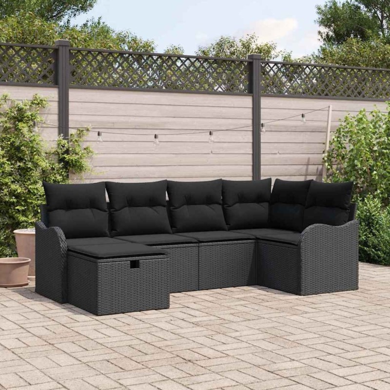 Ensemble de canapé de jardin avec coussin 6 pcs Noir Poly rotin 566576566576