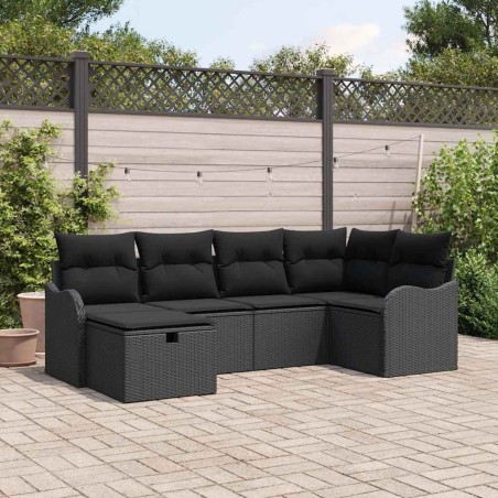 Ensemble de canapé de jardin avec coussin 6 pcs Noir Poly rotin 566576566576