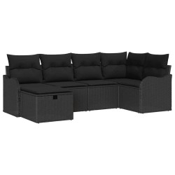 Ensemble de canapé de jardin avec coussin 6 pcs Noir Poly rotin 566576566576