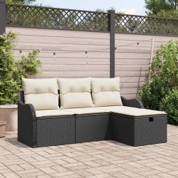 Ensemble de canapé de jardin 4 pcs Noir et Crème polyrotin 566577566577