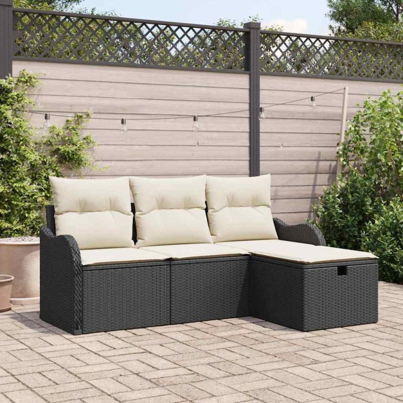 Ensemble de canapé de jardin 4 pcs Noir et Crème polyrotin 566577566577