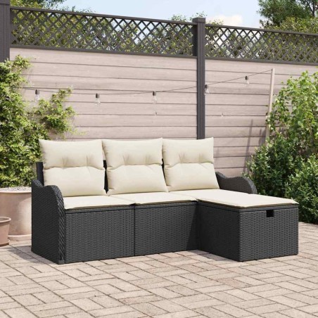 Ensemble de canapé de jardin 4 pcs Noir et Crème polyrotin 566577566577