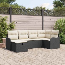 Ensemble de canapé de jardin 6 pcs Noir et crème Poly rotin 566582566582