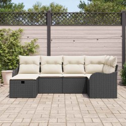 Ensemble de canapé de jardin 6 pcs Noir et crème Poly rotin 566582566582