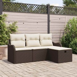 Ensemble de canapé de jardin 4 pcs Marron et Crème polyrotin 566586566586