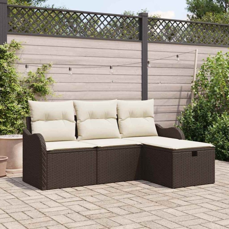 Ensemble de canapé de jardin 4 pcs Marron et Crème polyrotin 566586566586