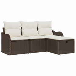 Ensemble de canapé de jardin 4 pcs Marron et Crème polyrotin 566586566586