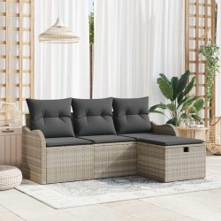 Ensemble de canapé de jardin 4 pcs Gris clair polyrotin 566590566590