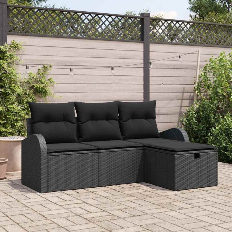 Ensemble de Canapés avec coussin 4 pcs Noir polyrotin 566592566592