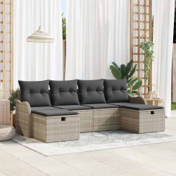 Ensemble de Canapés avec coussin 6 pcs Gris clair polyrotin 566595566595