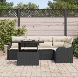 Ensemble de canapé de jardin 6 pcs Noir Poly Rattan 566606566606
