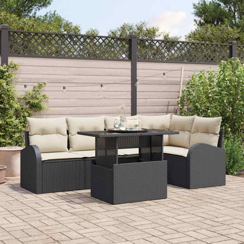 Ensemble de canapé de jardin avec coussin 6 pcs Noir Poly rotin 566610566610