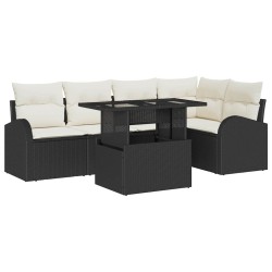 Ensemble de canapé de jardin avec coussin 6 pcs Noir Poly rotin 566610566610