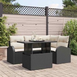 Ensemble de canapé de jardin avec coussin 5 pcs Noir Poly rotin 566612566612