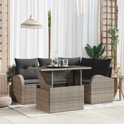 Ensemble de canapé de jardin avec coussin 5 pcs Gris Poly rotin 566620566620
