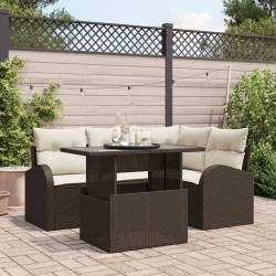 Ensemble de canapé de jardin 5 pcs Marron Poly rotin 566625566625