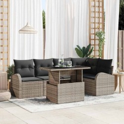 Ensemble de canapé de jardin avec coussin 6 pcs Gris Poly rotin 566626566626