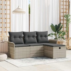 Ensemble de canapé de jardin 4 pcs Gris clair Poly rotin 566633566633