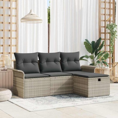 Ensemble de canapé de jardin 4 pcs Gris clair Poly rotin 566633566633