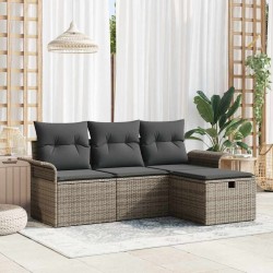 Ensemble de canapé de jardin avec coussin 4 pcs Gris polyrotin 566635566635