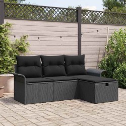 Ensemble de canapé de jardin avec coussin 4 pcs Noir polyrotin 566636566636