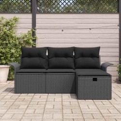 Ensemble de canapé de jardin avec coussin 4 pcs Noir polyrotin 566636566636
