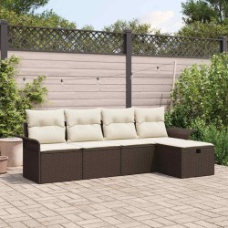 Ensemble de canapé de jardin 5 pcs Marron et Crème polyrotin 566637566637
