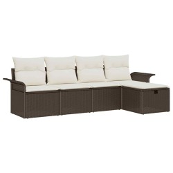 Ensemble de canapé de jardin 5 pcs Marron et Crème polyrotin 566637566637