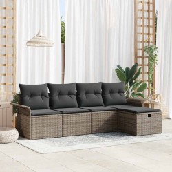 Ensemble de canapé de jardin avec coussin 5 pcs Gris polyrotin 566638566638